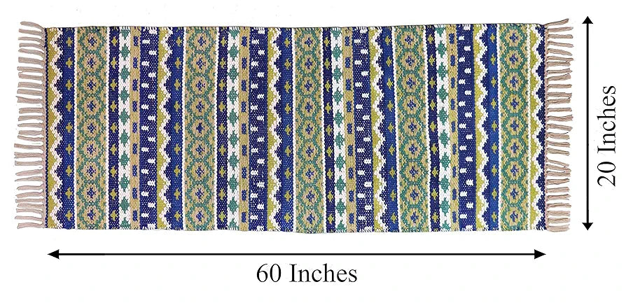 THE HOME TALK Handmade Cotton Carpets | Tribal Contemporary Decorator | Bedside Runner, Living Room, Hall | Machine Washable | 50 x 150 Cm | Beige